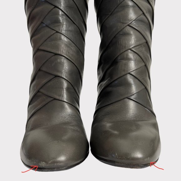 Elie Tahari Gray Wrap Edgy Heels Round Toe Boots Tall Women's Size 6.5 - Picture 3 of 16